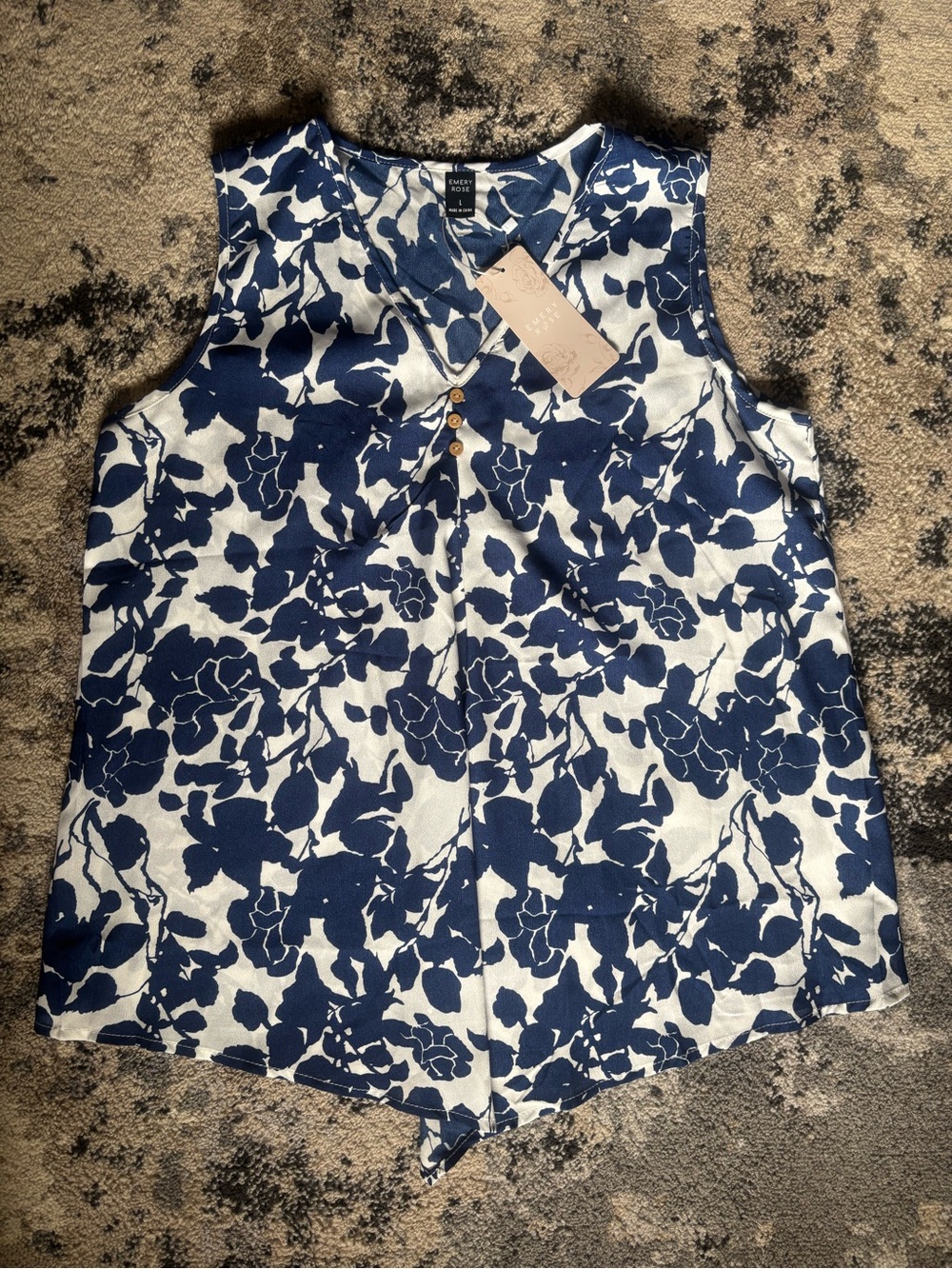 SHEIN Navy Floral V-Neck Sleeveless Top